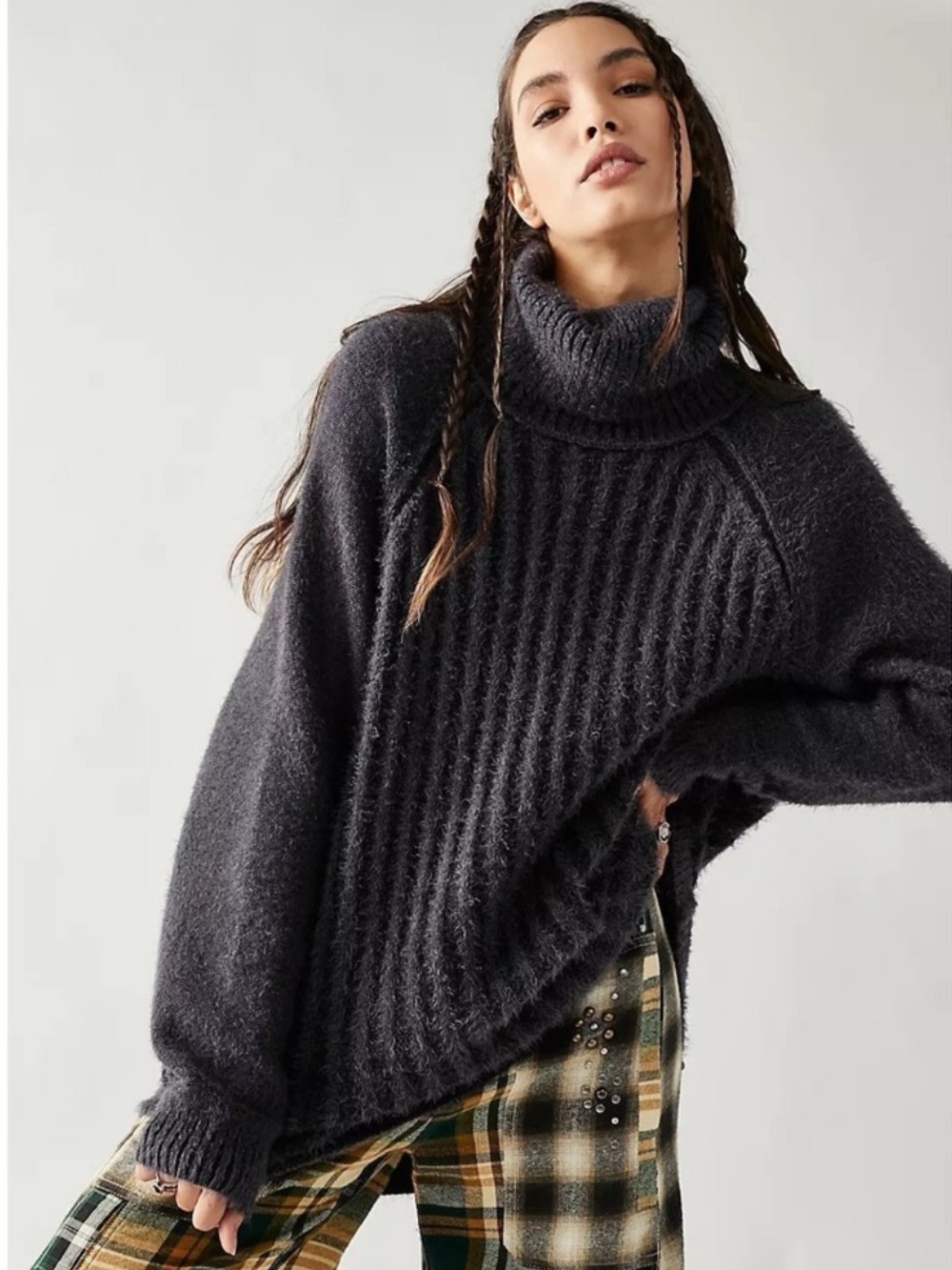 Free People Big City Oversized Turtleneck Sweater Black XS NWOT